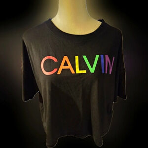 CALVIN KLEIN Performance Womens Large Black Boxy Cute Crop Top Tee